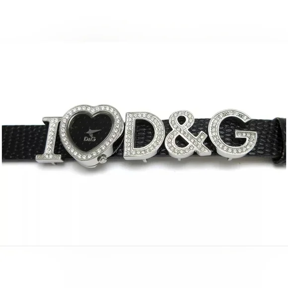 ✨️ DOLCE & GABBANA I LOVE D&G BLACK LEATHER HEART RHINESTONE WATCH✨️ - Picture 2 of 9
